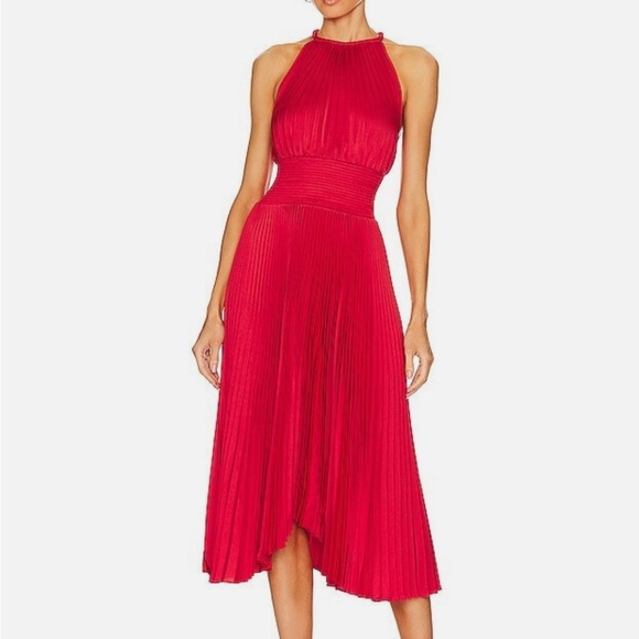 NEW NWT A.L.C. Red Renzo II Pleated Midi Dress